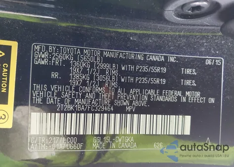 2015 Lexus Rx 350 из США, поврежденный, VIN 2T2BK1BA7FC329464